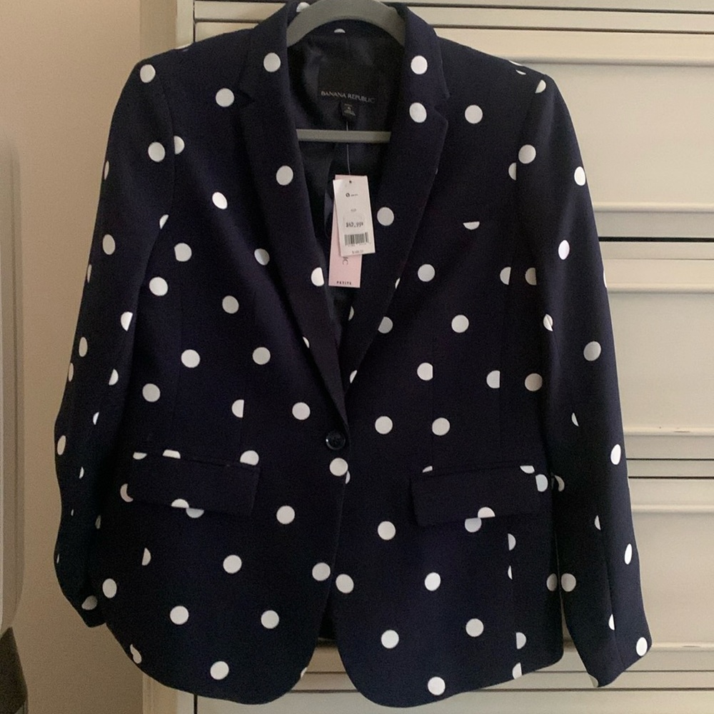 Banana Republic Dark Navy Blue Polka Dot Blazer (Petite) NWT